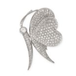 A DIAMOND BUTTERFLY BROOCH designed as a butterfly pave set with round brilliant cut diamonds, th...