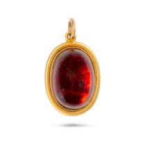 AN ANTIQUE GARNET PENDANT in 18ct yellow gold, set with an oval cabochon garnet, stamped 18CT, 2....