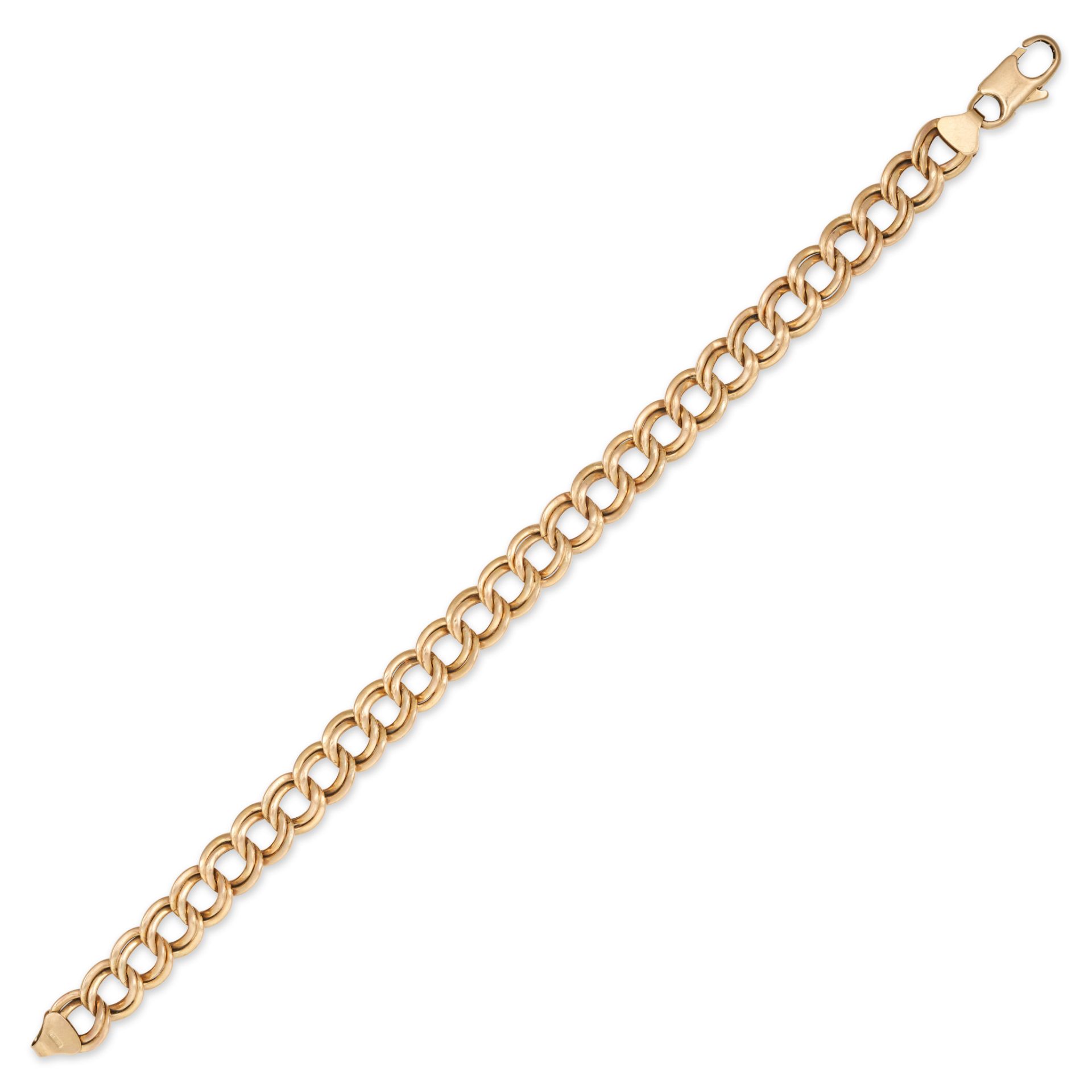 A GOLD BRACELET in 9ct yellow gold, comprising a row of double curb links, full British import ma...