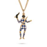 AN ENAMEL HARLEQUIN PENDANT NECKLACE the pendant designed as an articulated harlequin decorated w...