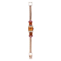A RETRO CITRINE, RUBY AND DIAMOND COCKTAIL WATCH the square watch face with Roman numeral hour ma...