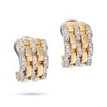 CHIMENTO, A PAIR OF DIAMOND HOOP EARRINGS each designed as a row of brick links set with round cu...