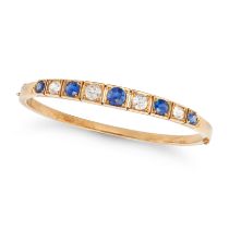 AN ANTIQUE SAPPHIRE AND DIAMOND BANGLE the hinged bangle set with a row of alternating round cut ...
