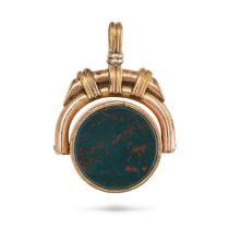 NO RESERVE - AN ANTIQUE BLOODSTONE COMPASS PENDANT the circular pendant set with a polished blood...