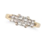NO RESERVE - A DIAMOND DRESS RING set with princess cut diamonds, stamped 18KT, size Q / 8.25, 5....