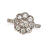 A DIAMOND CLUSTER RING set with a cluster of old cut diamonds, stamped 18CT&PLAT, size L1/2 / 6, ...