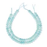 NO RESERVE - TWO STRANDS OF BLUE SEA GLASS BEADS 39.0cm, 193.9g.