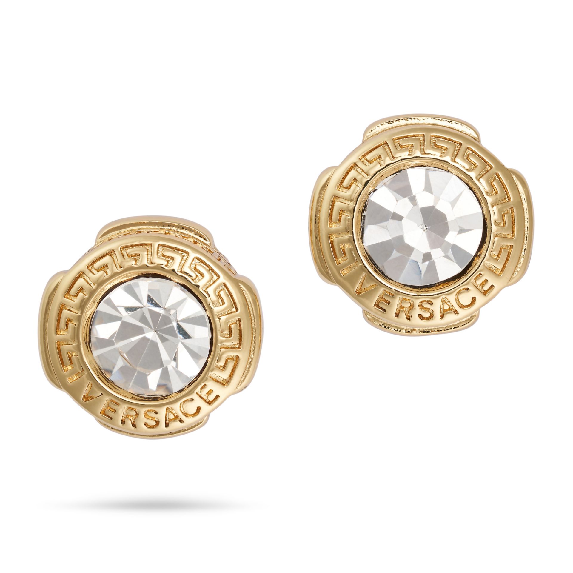 NO RESERVE - VERSACE, A PAIR OF RHINESTONE STUD EARRINGS each set with a round cut rhinestone in ...