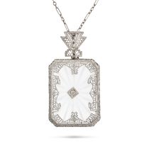 NO RESERVE - A ROCK CRYSTAL AND DIAMOND PENDANT NECKLACE the pendant comprising a frosted rock cr...