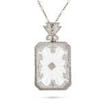 NO RESERVE - A ROCK CRYSTAL AND DIAMOND PENDANT NECKLACE the pendant comprising a frosted rock cr...