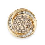 NO RESERVE - A DIAMOND CLUSTER PENDANT in 9ct yellow gold, designed as a spiral set throughout wi...