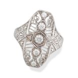 A DIAMOND DRESS RING in 9ct white gold, the openwork face set with round brilliant cut diamonds, ...