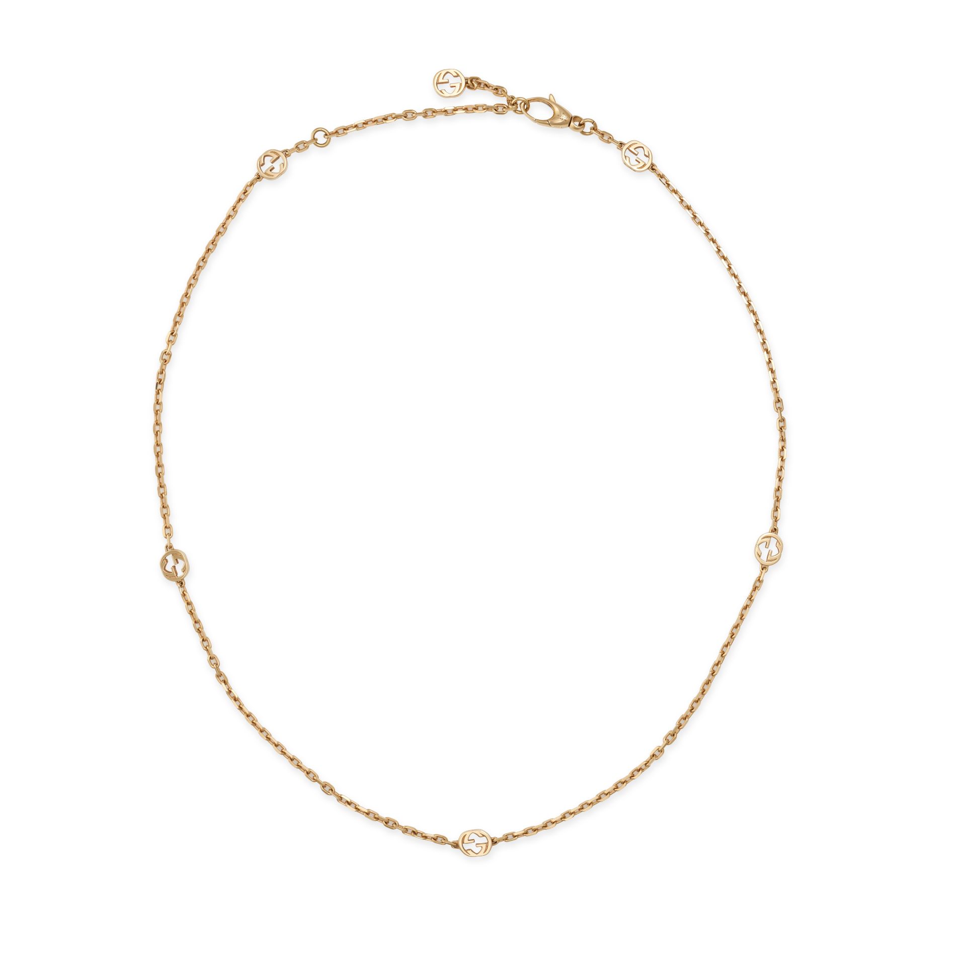 NO RESERVE - GUCCI, A GG NECKLACE comprising a trace chain accented by interlocking GG motifs, si...