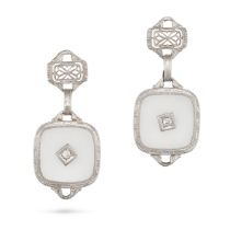 NO RESERVE - A PAIR OF ROCK CRYSTAL AND DIAMOND DROP EARRINGS each comprising a frosted rock crys...