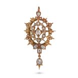 NO RESERVE - AN ANTIQUE DIAMOND BROOCH / PENDANT in 18ct yellow gold, the openwork oval pendant s...