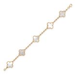 VAN CLEEF & ARPELS, A MOTHER OF PEARL ALHAMBRA BRACELET in 18ct yellow gold, comprising five quat...
