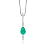 AN EMERALD AND DIAMOND PENDANT NECKLACE the pendant set with a pear cut emerald of 2.26 carats ac...
