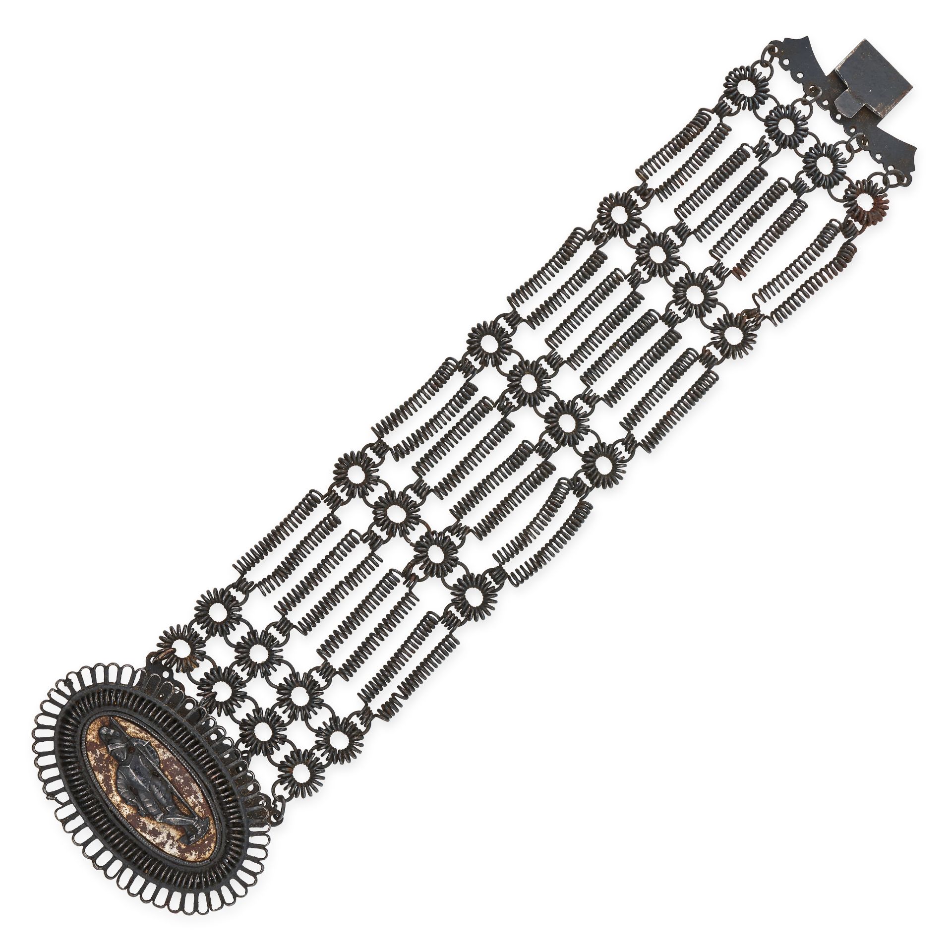 NO RESERVE - AN ANTIQUE BERLIN IRONWORK BRACELET, 19TH CENTURY comprising rows of wirework links,...