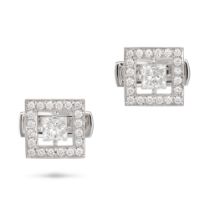 BOUCHERON, A PAIR OF DIAMOND CUFFLINKS in 18ct white gold, each set with a princess cut diamond i...