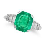 AN EMERALD AND DIAMOND RING set with an octagonal step cut emerald of approximately 4.09 carats, ...