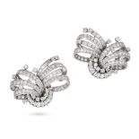 BOUCHERON, A PAIR OF RETRO DIAMOND CLIP EARRINGS in platinum and white gold, the scrolling earrin...
