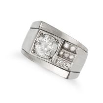 A RETRO DIAMOND RING set with an old cut diamond of approximately 1.49 carats, accented by single...
