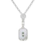 NO RESERVE - A ROCK CRYSTAL, DIAMOND AND ENAMEL PENDANT NECKLACE comprising a frosted rock crysta...