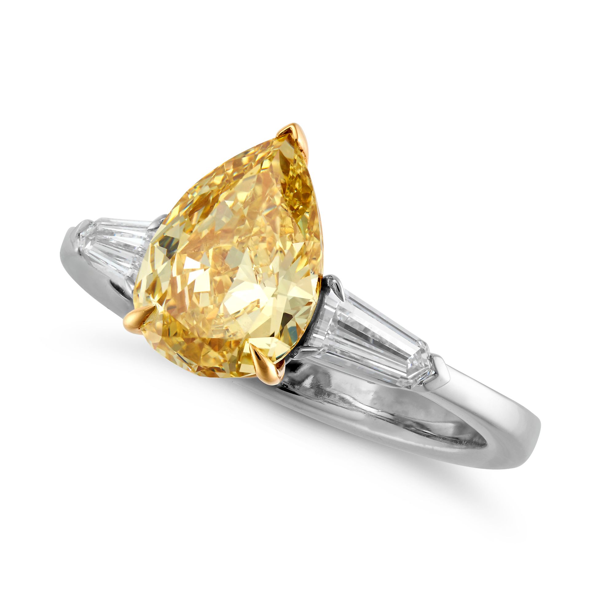 A 2.02 CARAT FANCY YELLOW DIAMOND RING set with a pear cut yellow diamond of 2.02 carats accented... - Bild 2 aus 2