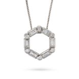 NO RESERVE - A DIAMOND PENDANT NECKLACE comprising a circular pendant set with alternating round ...