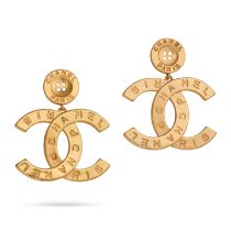 CHANEL, A PAIR OF CC BUTTON EARRINGS, 2020 each comprising a button motif suspending a CC drop, s...