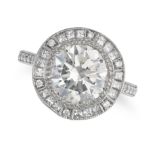 A 4.02 CARAT DIAMOND RING in platinum, set with a round brilliant cut diamond of 4.02 carats in a...