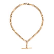 AN ANTIQUE VICTORIAN ALBERT CHAIN in 15ct yellow gold, comprising a curb chain suspending a t-bar...