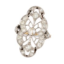 AN ART DECO DIAMOND DRESS RING in yellow gold and platinum, the openwork face set with old cut an...