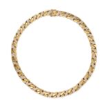 BULGARI, A DIAMOND CURB NECKLACE comprising a row of stylised curb links, accented by sections se...