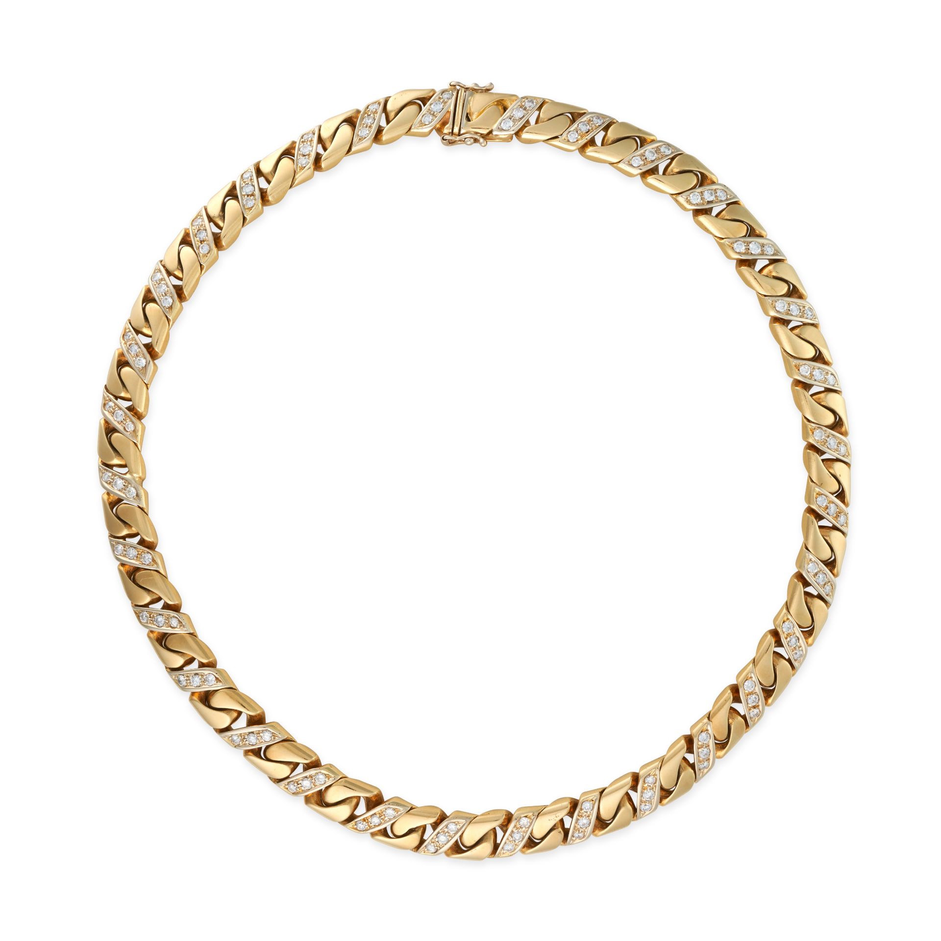 BULGARI, A DIAMOND CURB NECKLACE comprising a row of stylised curb links, accented by sections se...