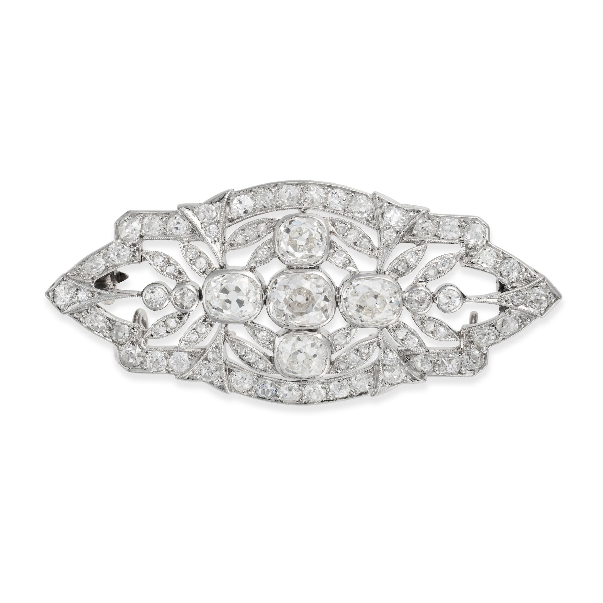 AN ANTIQUE FRENCH DIAMOND BROOCH in 18ct white gold and platinum, the openwork foliate style broo...