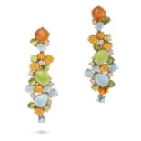 ROBERTO COIN, A PAIR OF MULTIGEM DROP EARRINGS each set with a cluster of cabochon citrine, blue ...