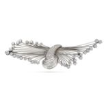 A RETRO DIAMOND BROOCH designed as a stylised bird, the body pave set with single cut diamonds an...