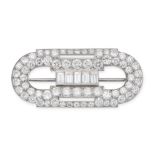 CARTIER, A FINE VINTAGE DIAMOND BROOCH, 1950S the geometric body set with a row of baguette cut d...