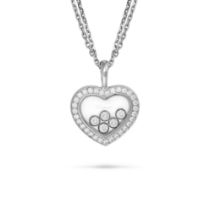 CHOPARD, A HAPPY DIAMONDS HEART NECKLACE the pendant comprising five free moving round brilliant ...