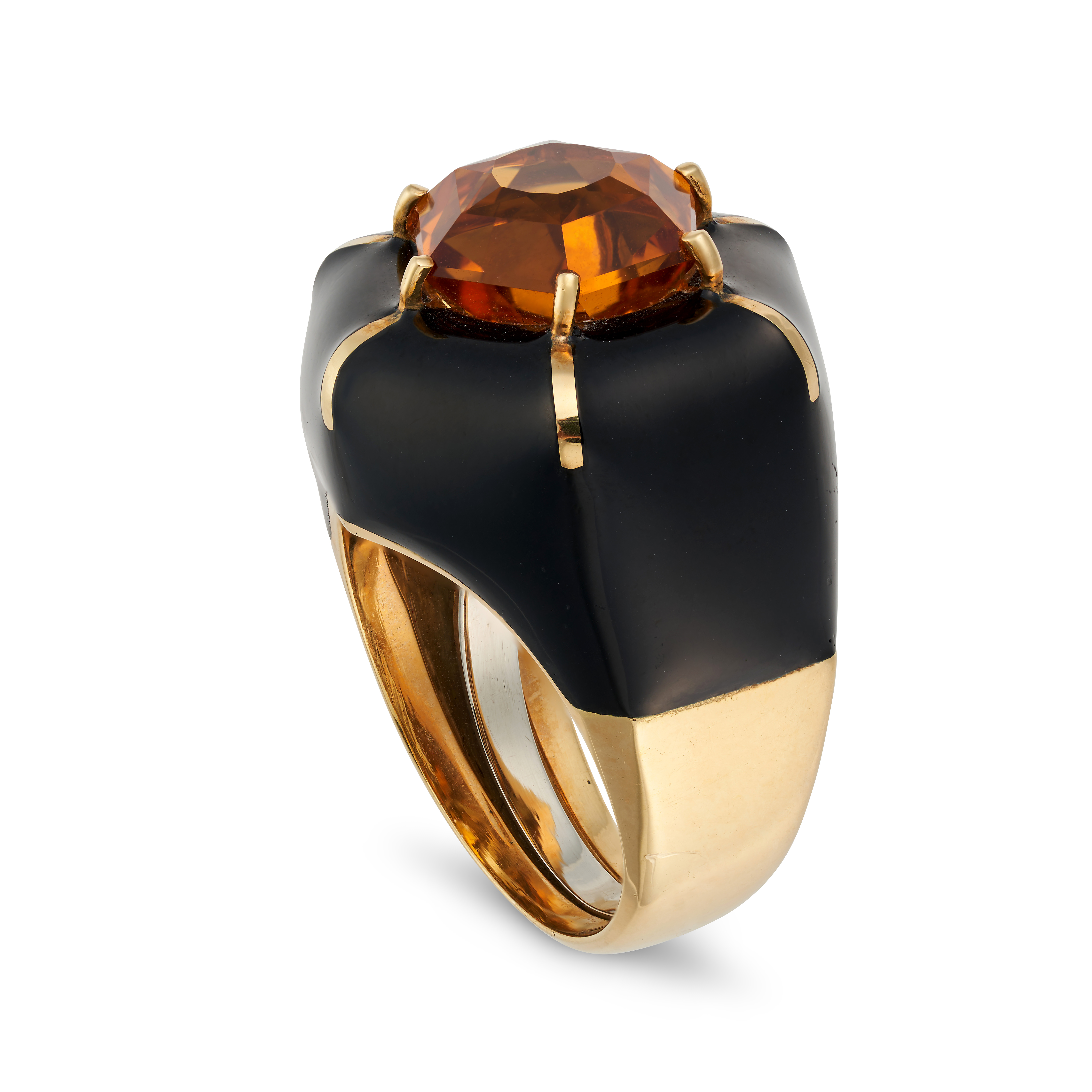 DAVID WEBB, A CITRINE AND ENAMEL RING set with a hexagonal cut citrine, the mount relieved in bla... - Bild 2 aus 2