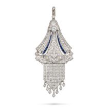 A DIAMOND AND SAPPHIRE PENDANT the articulated pendant set throughout with old European, single a...