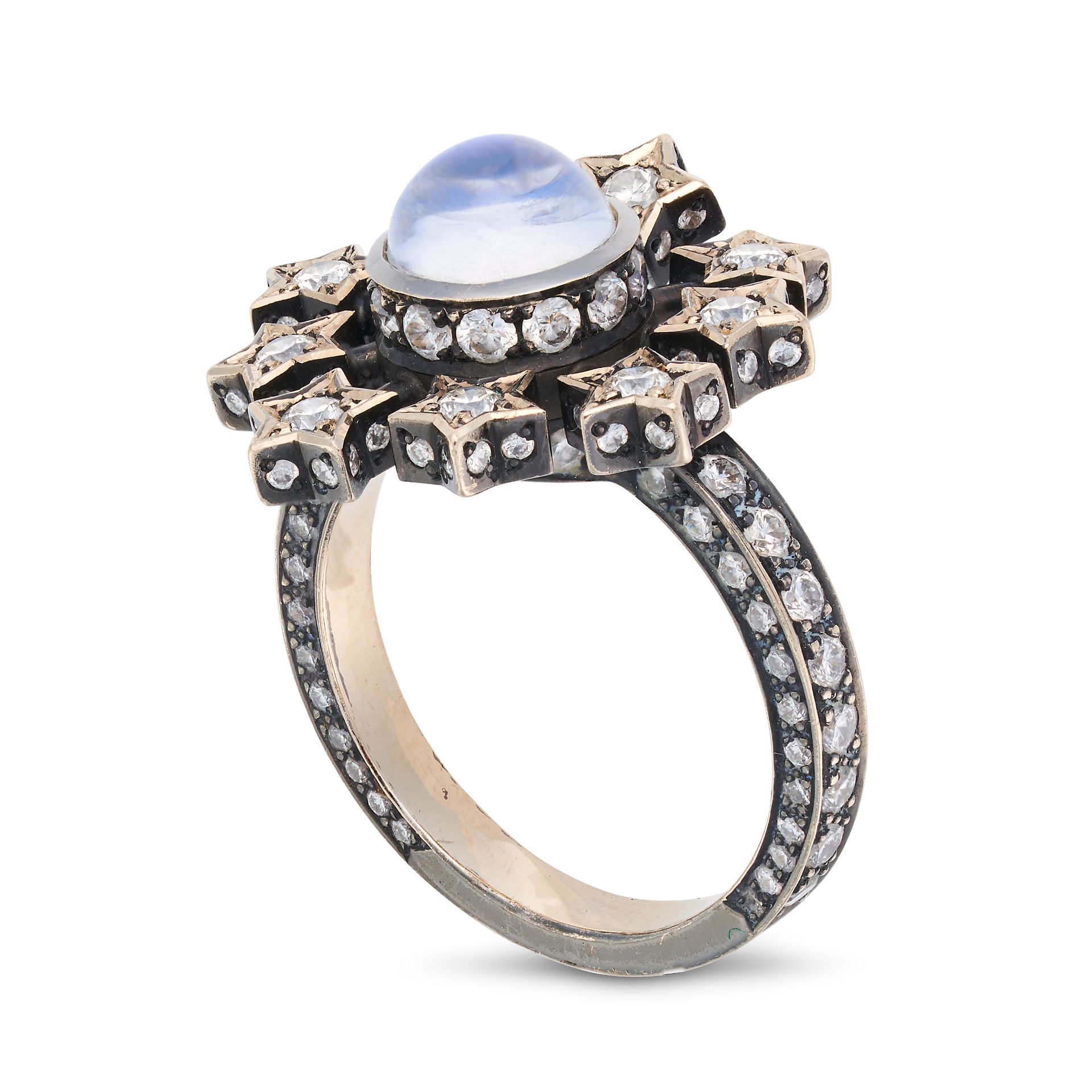 SOLANGE AZAGURY-PARTRIDGE, A MOONSTONE AND DIAMOND MOON AND STARS SPINNER RING in 18ct blackened ... - Image 2 of 3
