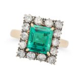 AN EMERALD AND DIAMOND RING set with a rectangular step cut emerald of approximately 2.00 carats ...