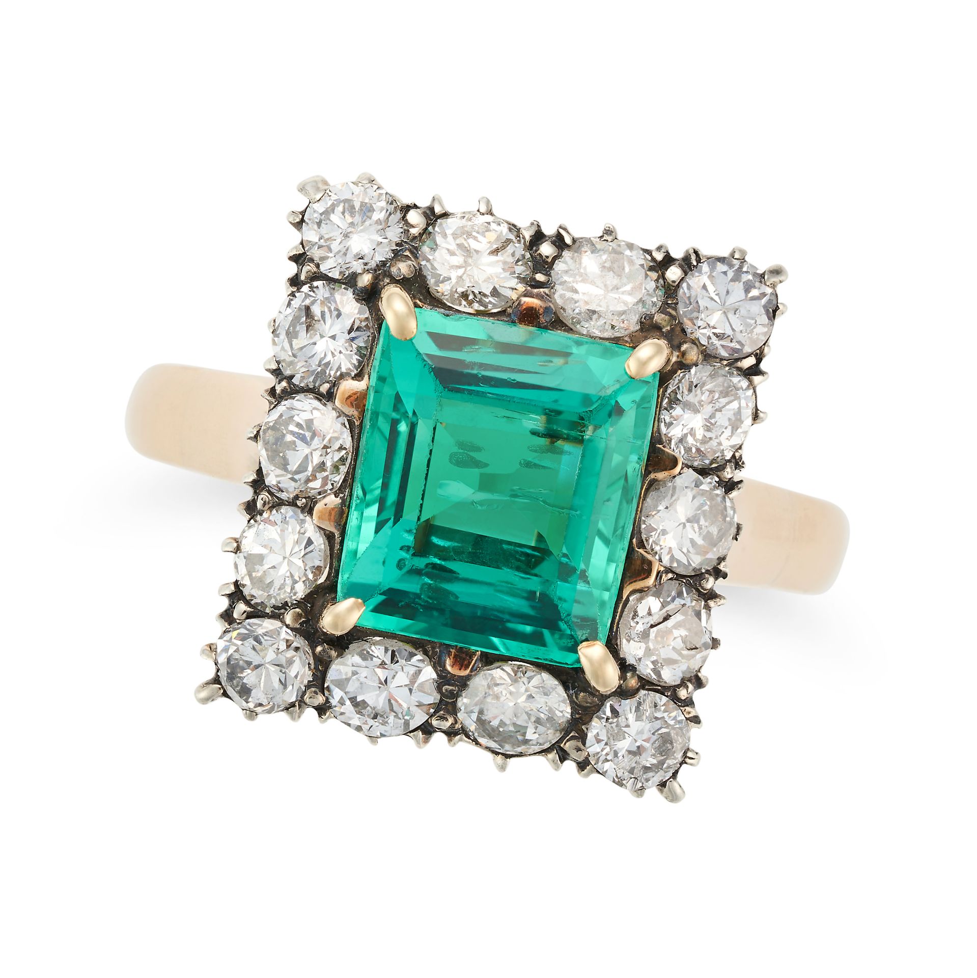 AN EMERALD AND DIAMOND RING set with a rectangular step cut emerald of approximately 2.00 carats ...