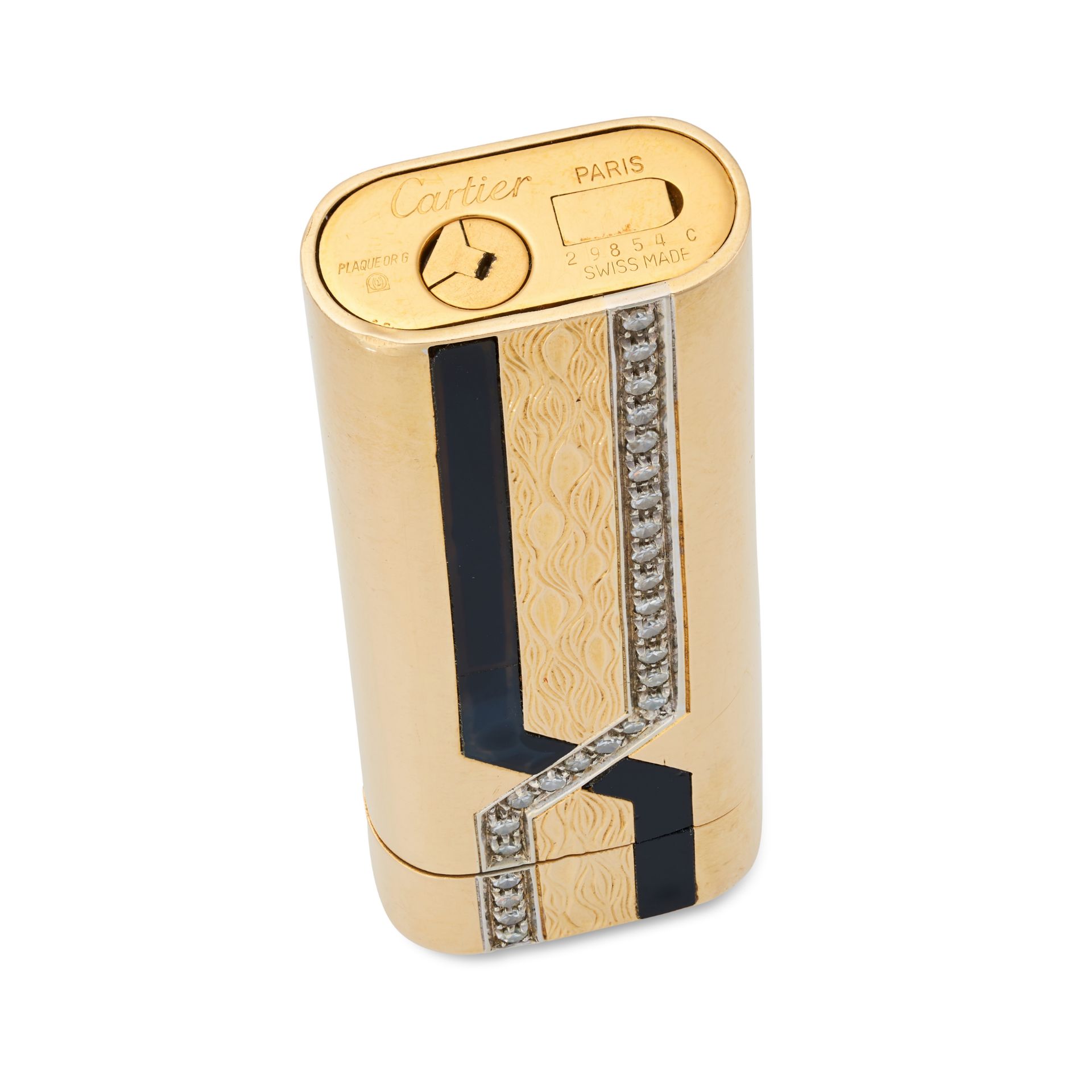 NO RESERVE - CARTIER, A DIAMOND AND ONYX LIGHTER set with round cut diamonds and polished onyx, s... - Image 2 of 2