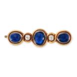 FABERGE, AN ANTIQUE SAPPHIRE AND DIAMOND BAR BROOCH in 56 zolotnik gold, the scrolling brooch set...