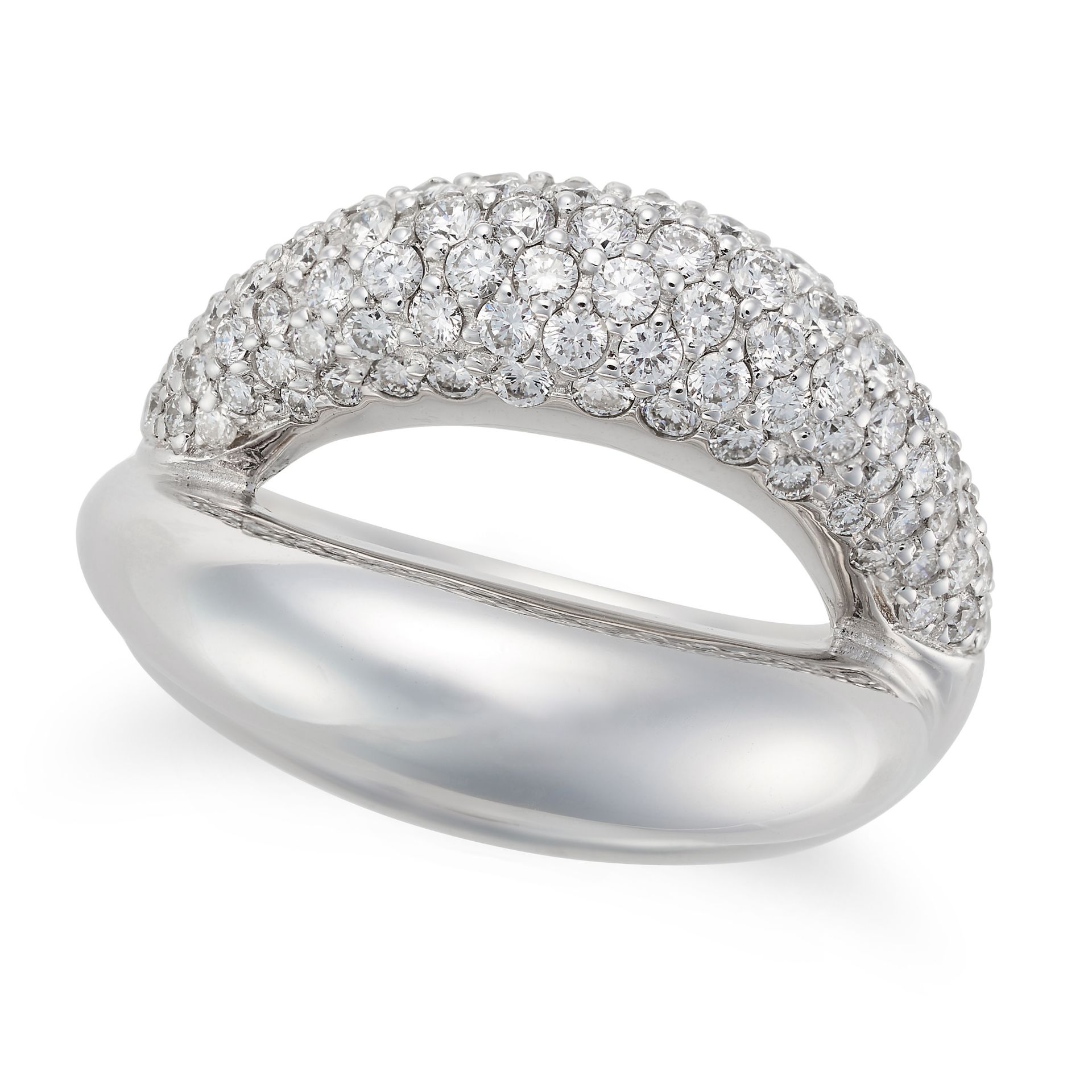 MAUBOUSSIN, A DIAMOND TWINS RING comprising two bands, one pave set with round brilliant cut diam...