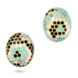 ANGELA CUMMINGS, A PAIR OF OPAL, MOTHER OF PEARL AND BLACK JADE CLIP EARRINGS the domed earrings ...