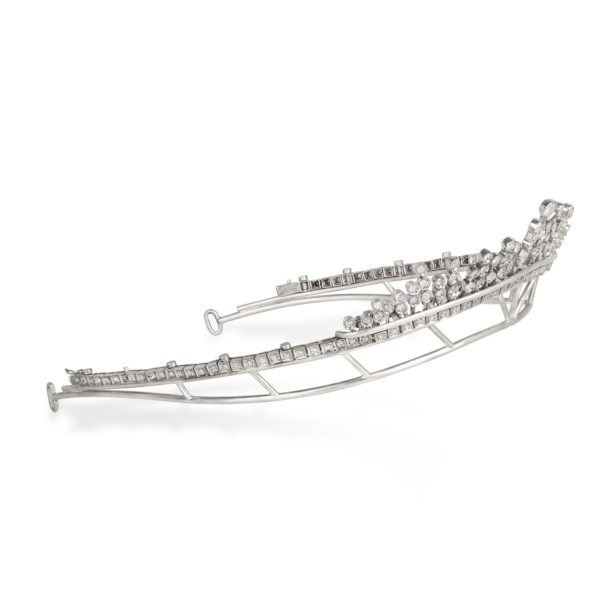 A DIAMOND FRINGE TIARA comprising a graduating row of fringes set with old and round cut diamonds... - Image 2 of 2